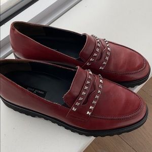 Paul Green Sofia Loafers Red Leather Studded  7